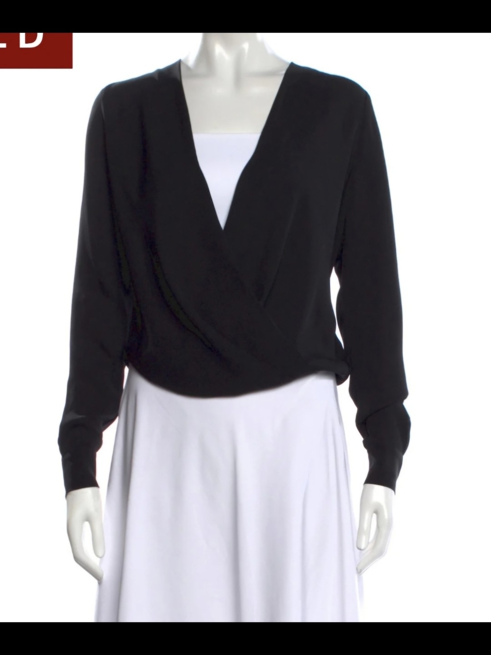 Black V-Neck Wrap-Front Women's Silk Blouse